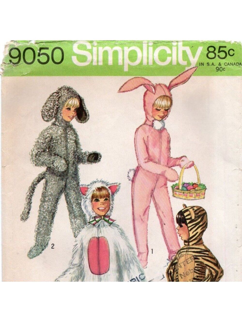 70s Simplicity 9050 Child Animal Costume Pattern Rabbit Dog Cat Tiger Sz 2 or 6